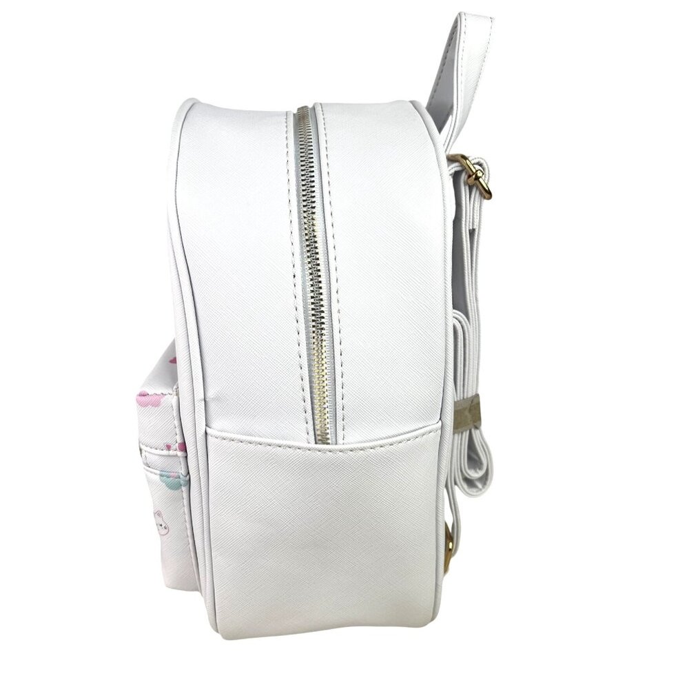 Under One Sky Decorative White Backpack Cute Cat & Flower Print Pom Pom Accent - Picture 3 of 11